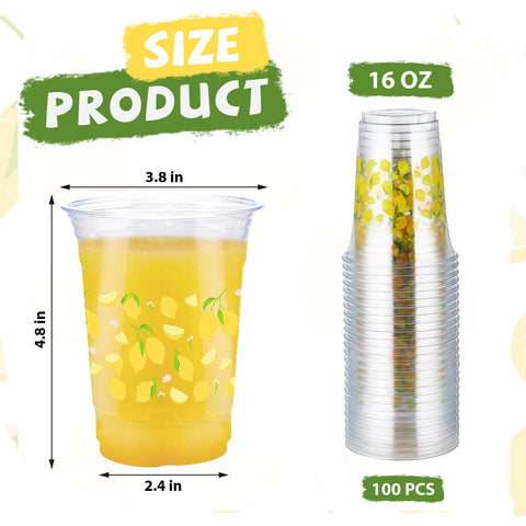 100 Pcs 16 oz Lemon Plastic Cups - Grencian