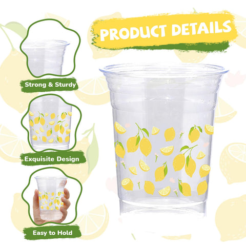 100 Pcs 16 oz Lemon Plastic Cups - Grencian