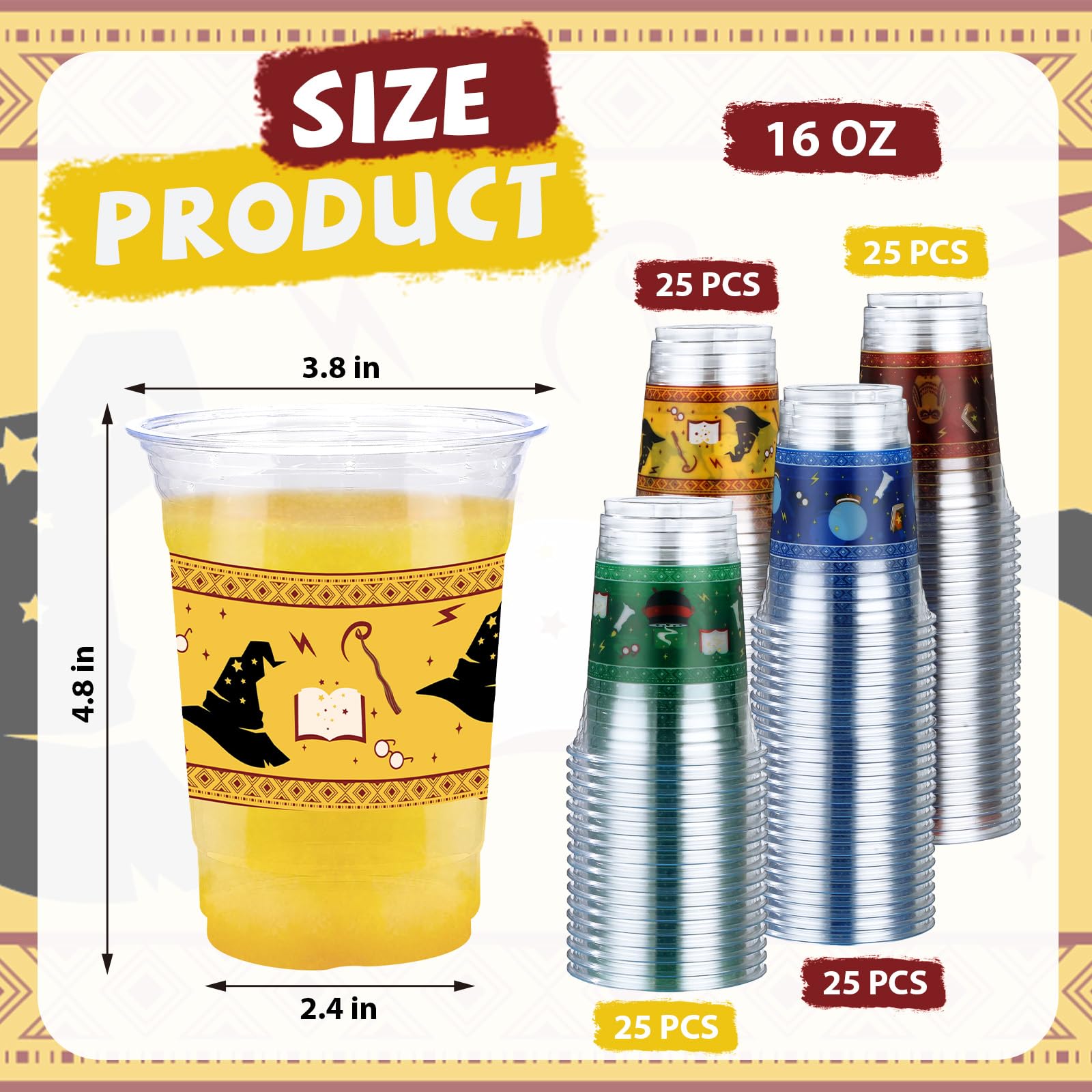 100 Pcs 16 oz Magical Wizard Plastic Cups - Grencian