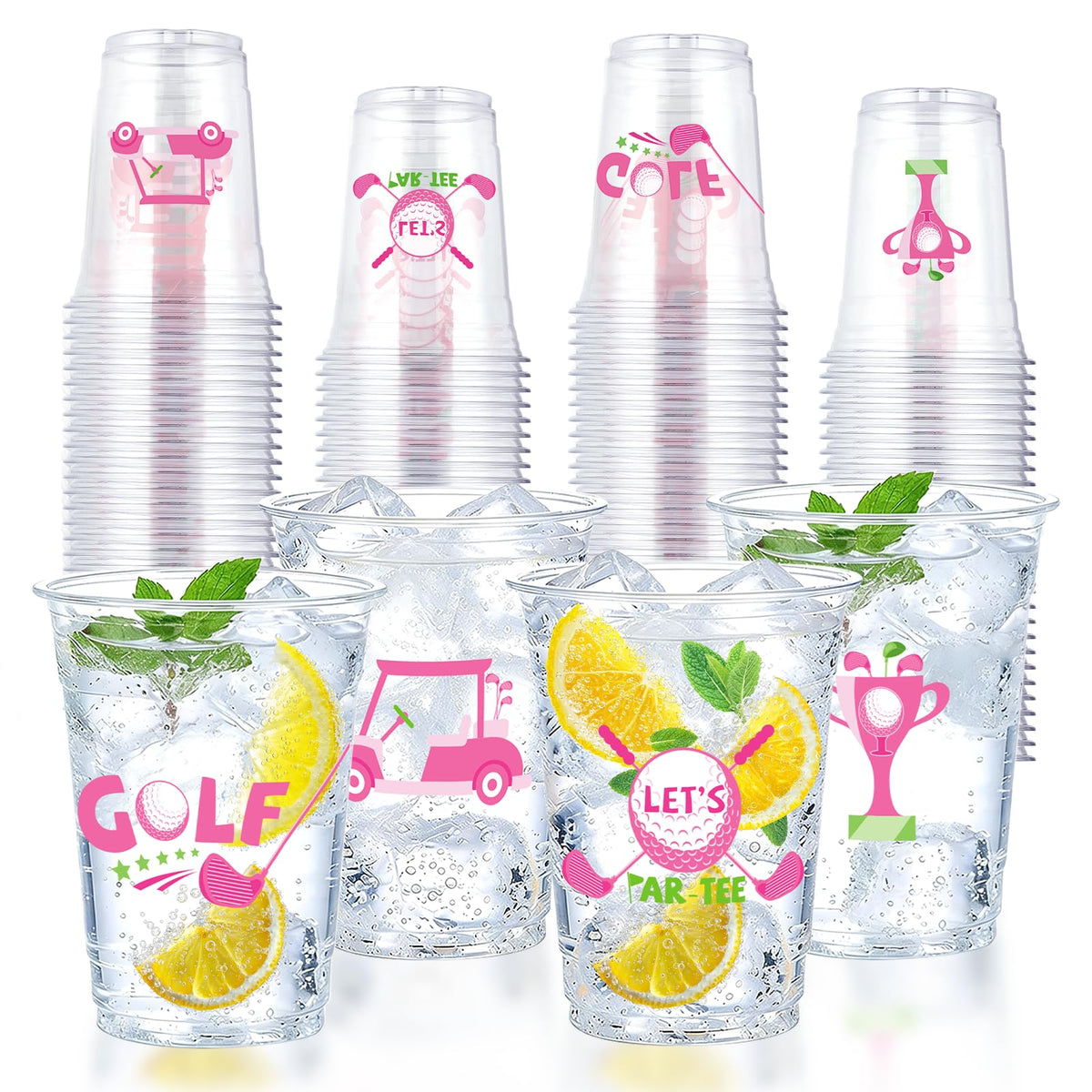100 Pcs 16 oz Pink Golf Ball Plastic Cups