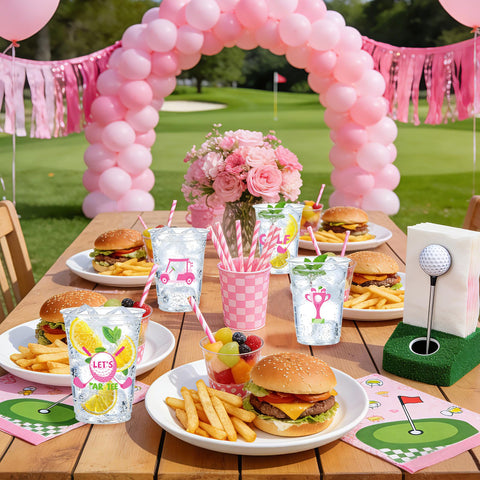 100 Pcs 16 oz Pink Golf Ball Plastic Cups