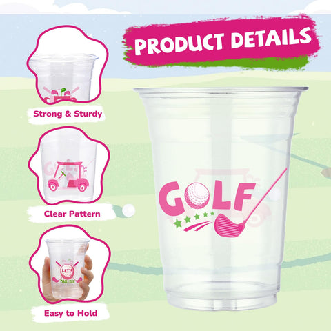 100 Pcs 16 oz Pink Golf Ball Plastic Cups