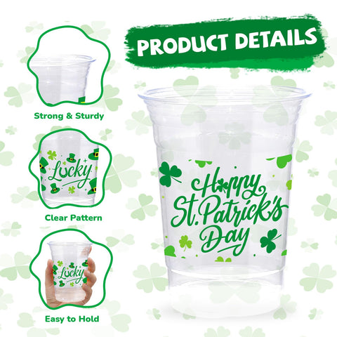 100 Pcs 16 oz St Patrick's Day Plastic Cups - Grencian