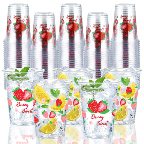 100 Pcs 16 oz Strawberry Plastic Cups - Grencian