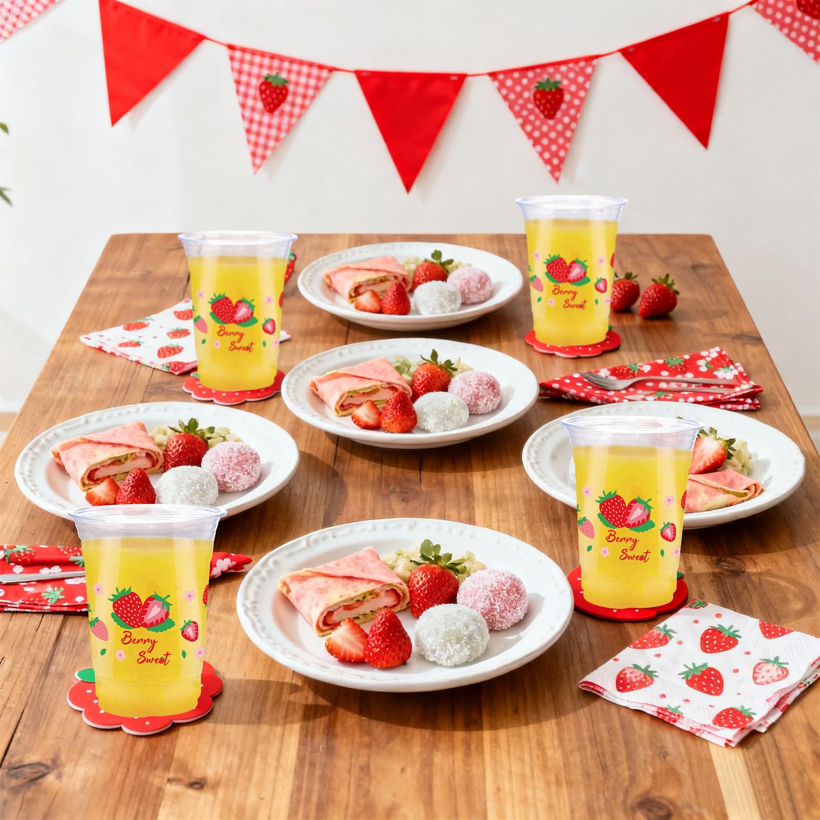 100 Pcs 16 oz Strawberry Plastic Cups - Grencian