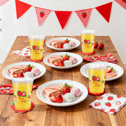 100 Pcs 16 oz Strawberry Plastic Cups - Grencian