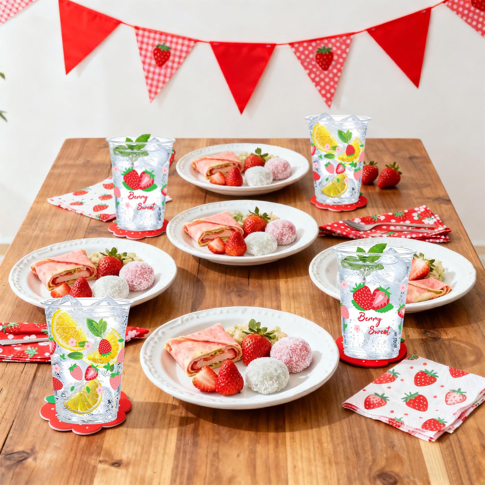 100 Pcs 16 oz Strawberry Plastic Cups - Grencian