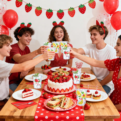 100 Pcs 16 oz Strawberry Plastic Cups - Grencian