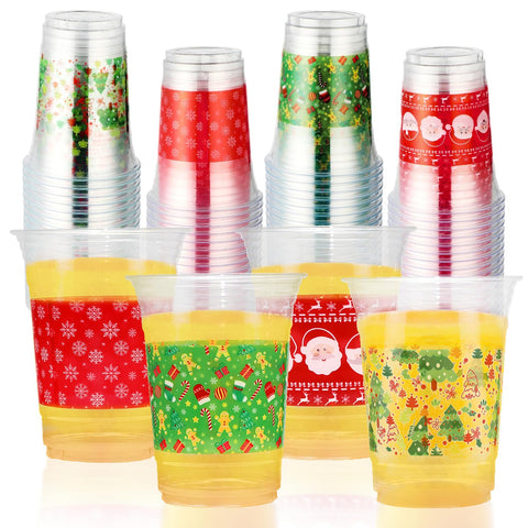 100 Pcs 16 oz Xmas Red Green Plastic Cups - Grencian