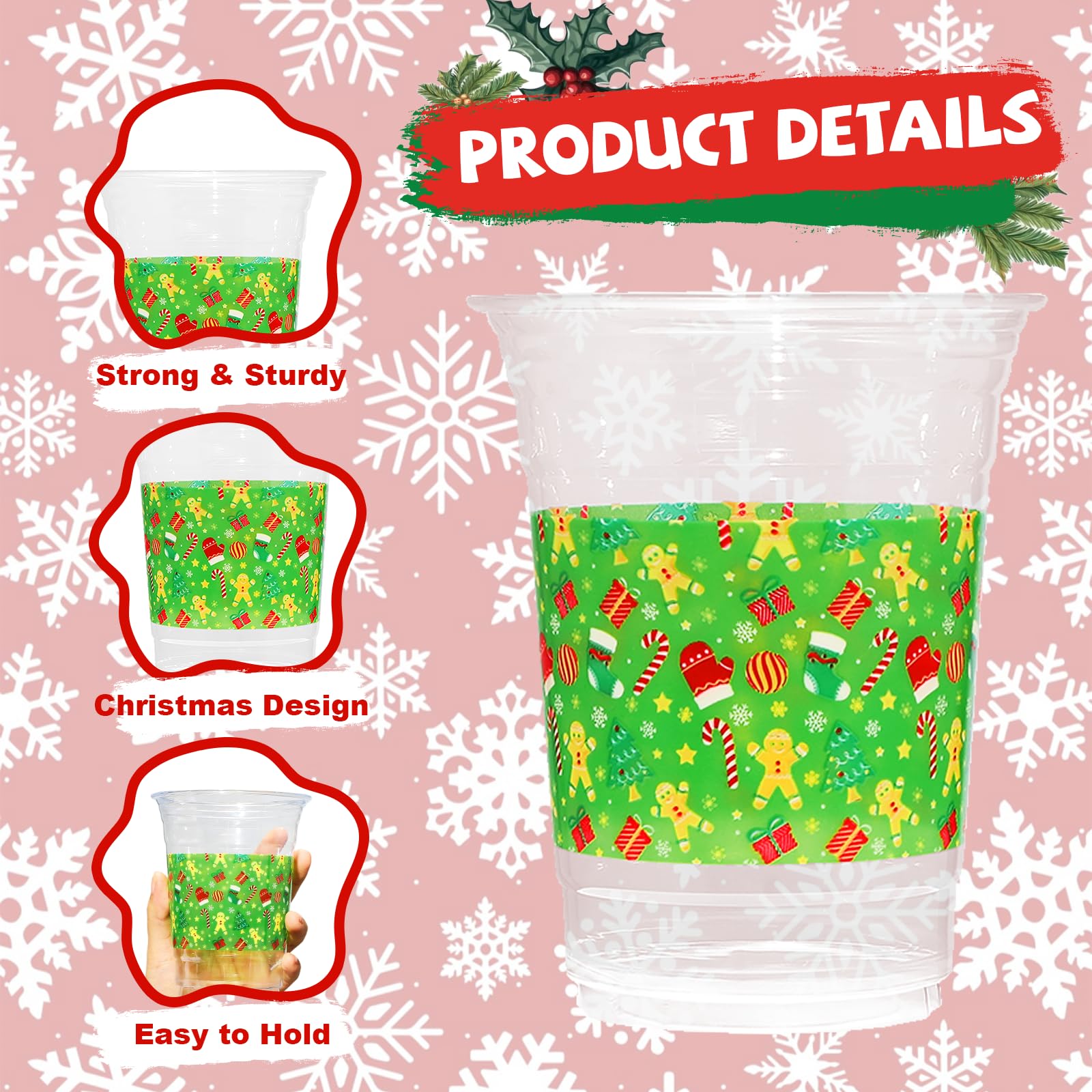 100 Pcs 16 oz Xmas Red Green Plastic Cups - Grencian