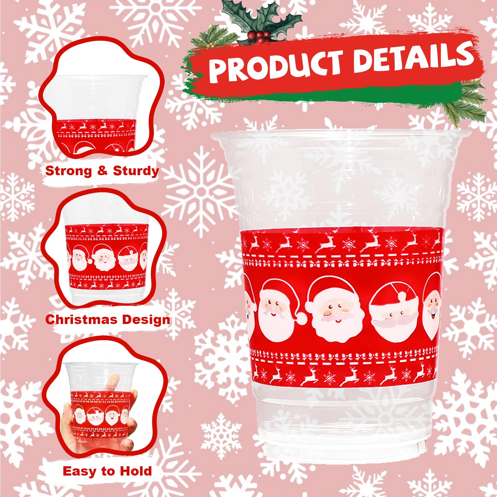 100 Pcs 16 oz Xmas Red Green Plastic Cups - Grencian