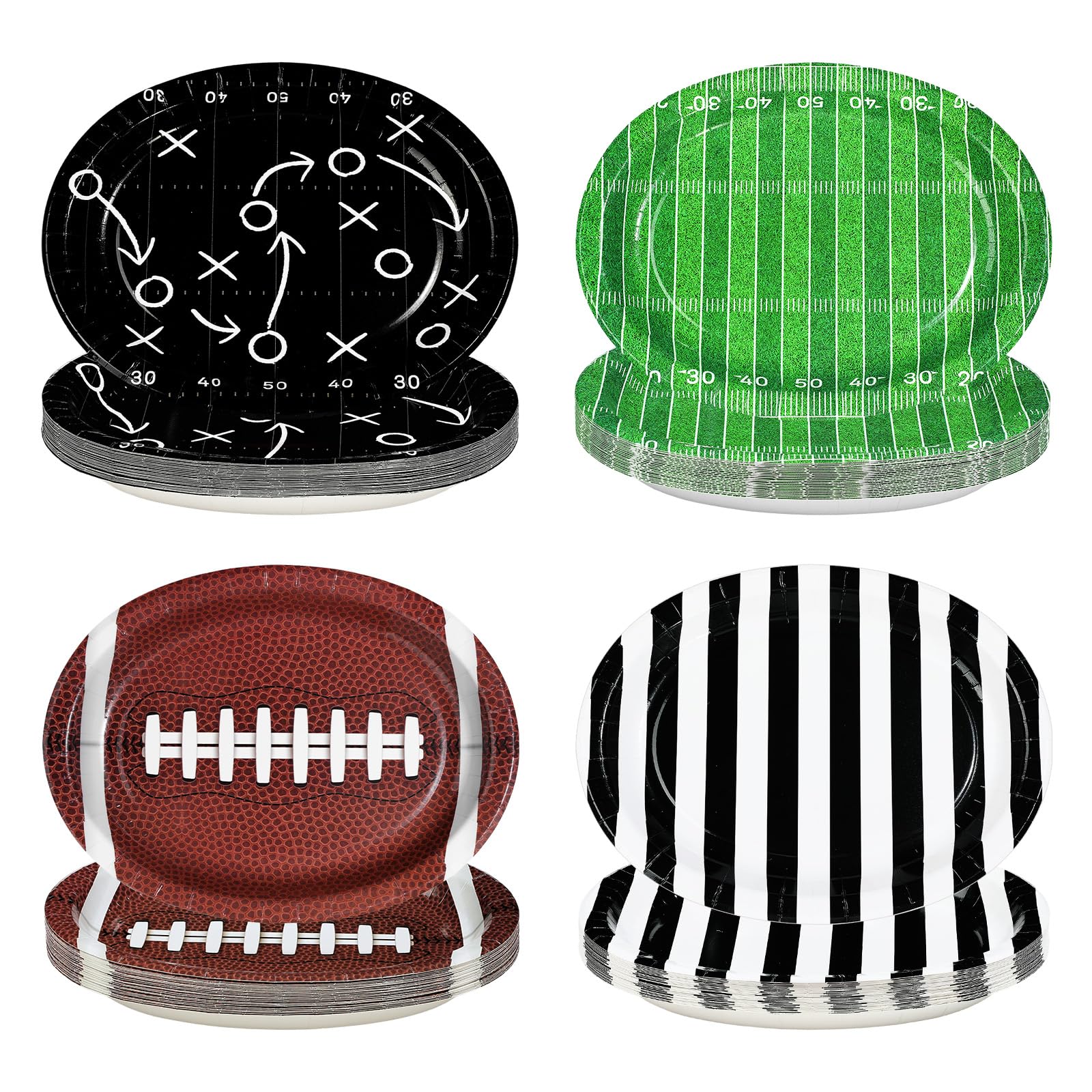 100 Pcs 4-Pattern Football Oval Party Paper Plates - Grencian