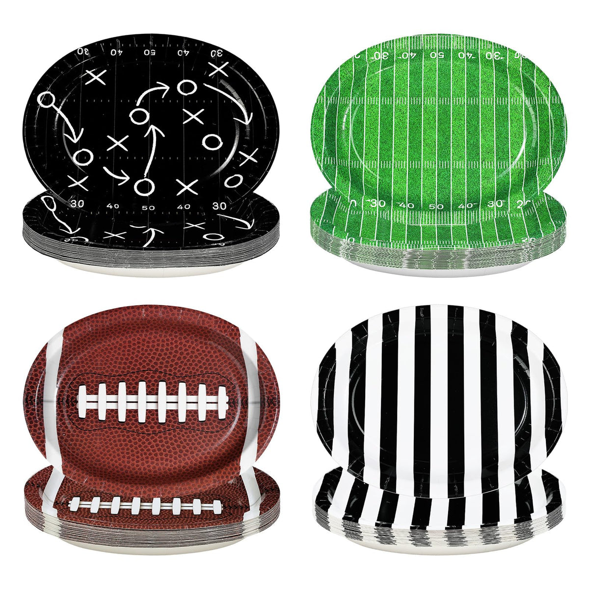 100 Pcs 4-Pattern Football Oval Party Paper Plates - Grencian