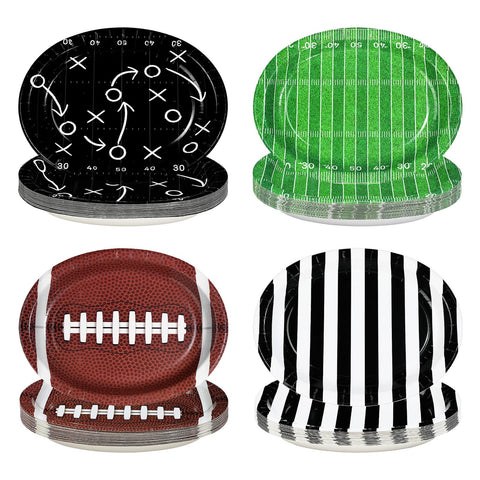 100 Pcs 4-Pattern Football Oval Party Paper Plates - Grencian