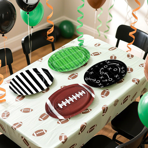 100 Pcs 4-Pattern Football Oval Party Paper Plates - Grencian
