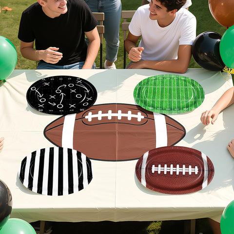 100 Pcs 4-Pattern Football Oval Party Paper Plates - Grencian