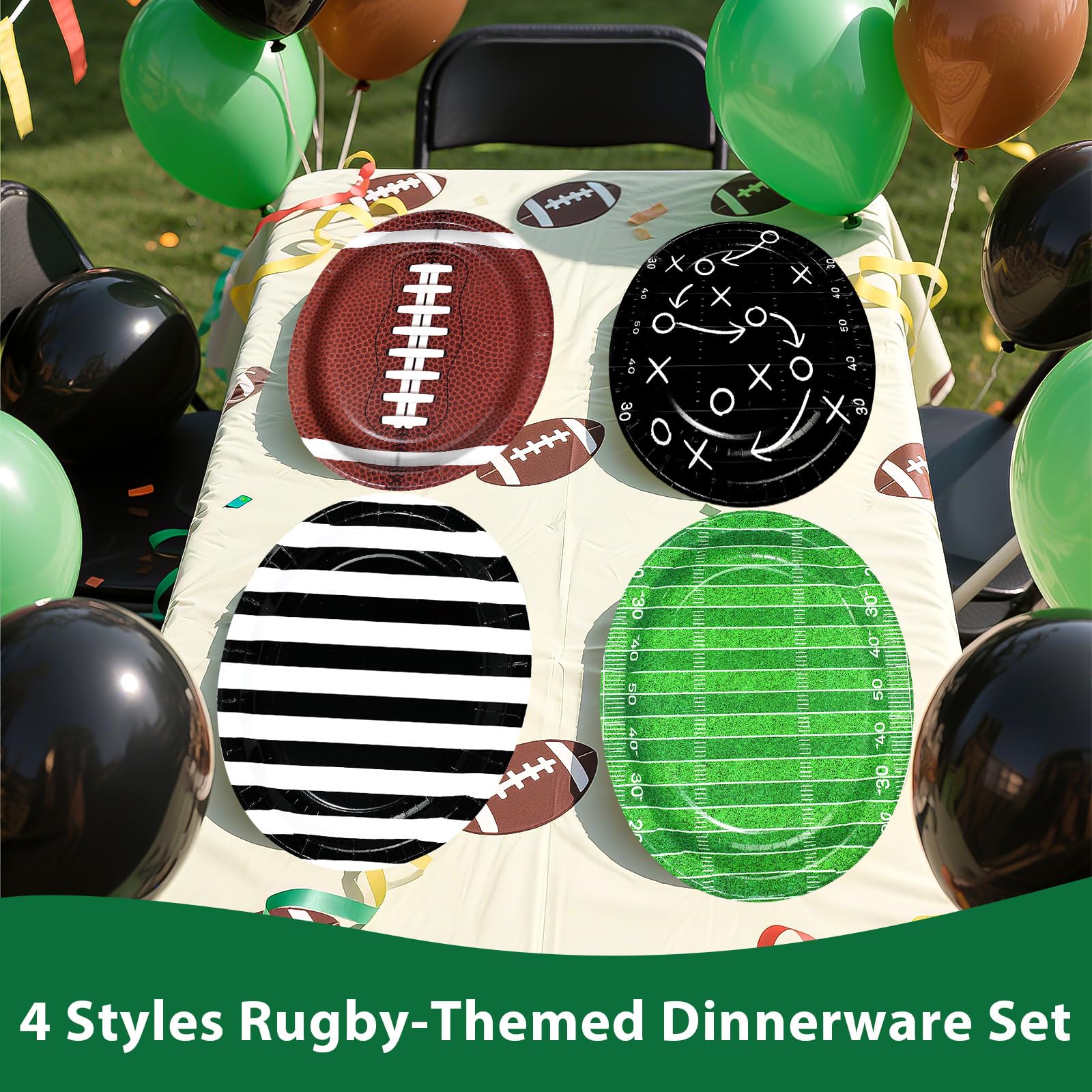 100 Pcs 4-Pattern Football Oval Party Paper Plates - Grencian
