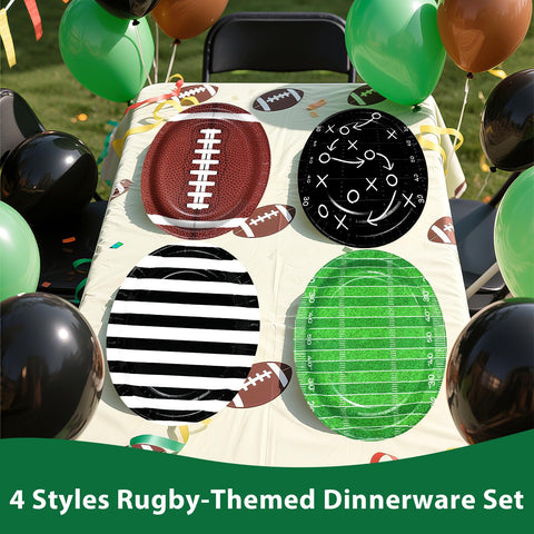 100 Pcs 4-Pattern Football Oval Party Paper Plates - Grencian