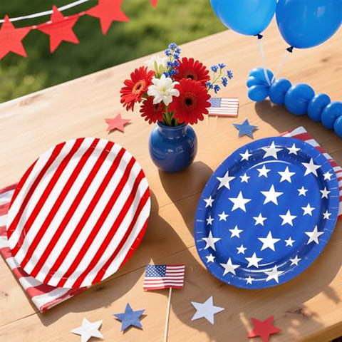 100 Pcs 4th of July Oval Party Paper Plates - Grencian