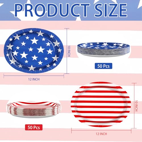 100 Pcs 4th of July Oval Party Paper Plates - Grencian
