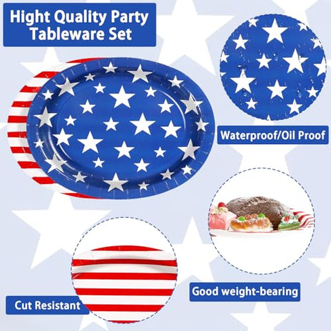 100 Pcs 4th of July Oval Party Paper Plates - Grencian