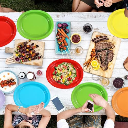 100 Pcs 5 Classic Colors Oval Party Paper Plates - Grencian