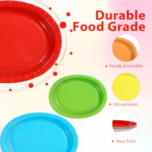 100 Pcs 5 Classic Colors Oval Party Paper Plates - Grencian
