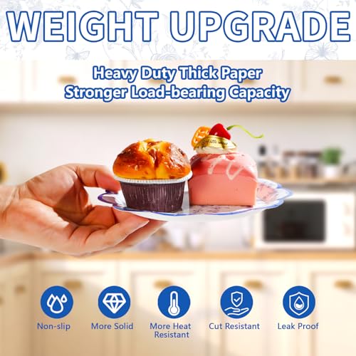 100 Pcs 7-inch Blue Floral Party Paper Plates - Grencian