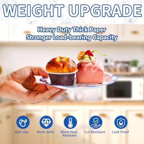 100 Pcs 7-inch Blue Floral Party Paper Plates - Grencian