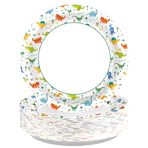 100 Pcs 7-inch Dinosaur Party Paper Plates - Grencian