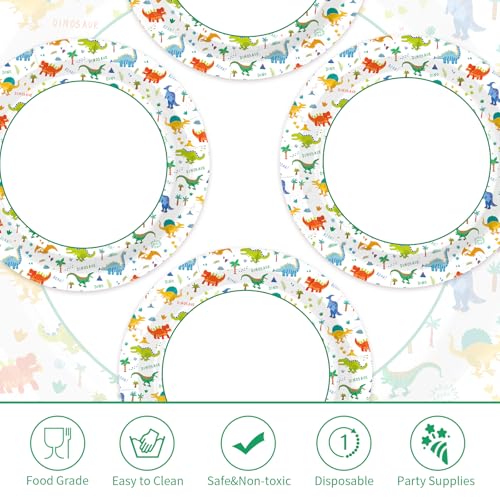 100 Pcs 7-inch Dinosaur Party Paper Plates - Grencian
