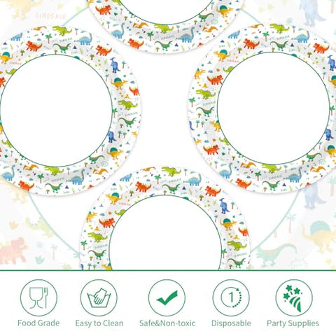 100 Pcs 7-inch Dinosaur Party Paper Plates - Grencian