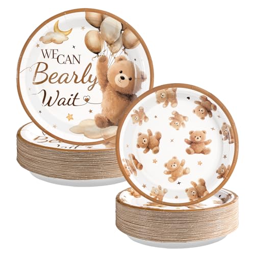 100 Pcs 9" and 7" Bear Baby Shower Party Paper Plates - Grencian