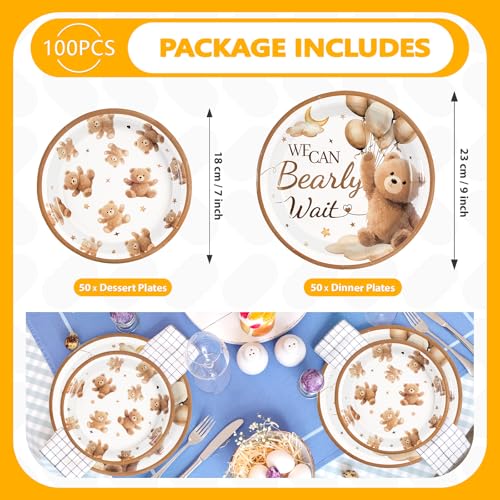 100 Pcs 9" and 7" Bear Baby Shower Party Paper Plates - Grencian