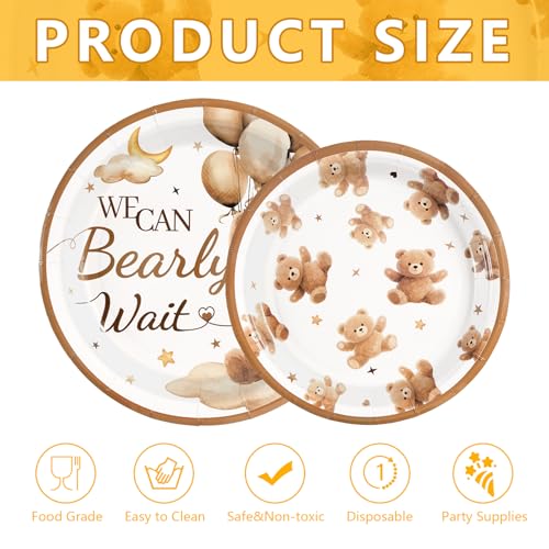 100 Pcs 9" and 7" Bear Baby Shower Party Paper Plates - Grencian