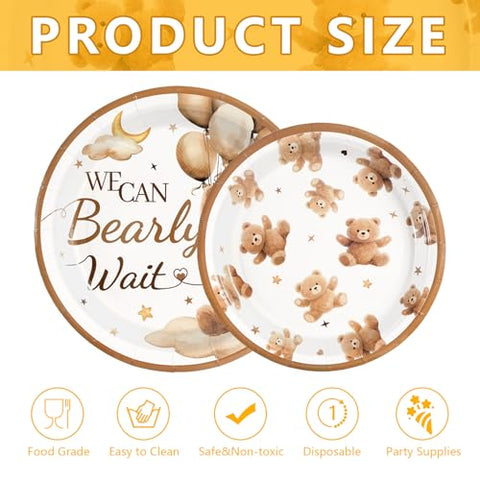 100 Pcs 9" and 7" Bear Baby Shower Party Paper Plates - Grencian