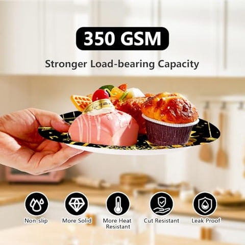 100 Pcs 9" and 7" Black Gold 2026 Party Paper Plates - Grencian