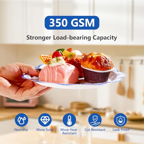 100 Pcs 9" and 7" Blue Floral Party Paper Plates - Grencian