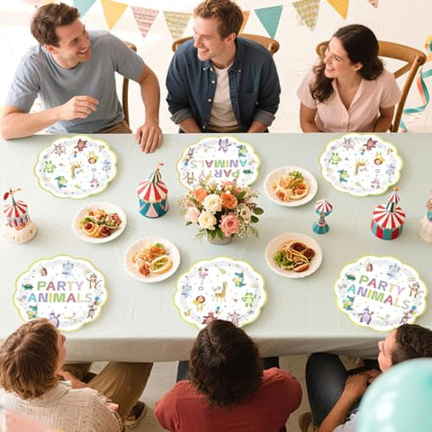 100 Pcs 9" and 7" Carnival Party Scalloped Paper Plates - Grencian