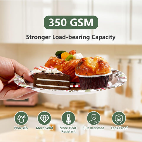 100 Pcs 9" and 7" Christmas Pine Party Paper Plates - Grencian