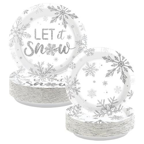 100 Pcs 9" and 7" Christmas Snowflake Party Paper Plates - Grencian