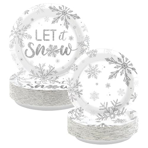 100 Pcs 9" and 7" Christmas Snowflake Party Paper Plates - Grencian
