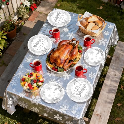 100 Pcs 9" and 7" Christmas Snowflake Party Paper Plates - Grencian