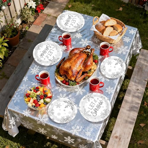 100 Pcs 9" and 7" Christmas Snowflake Party Paper Plates - Grencian