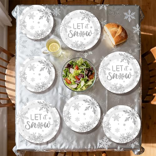 100 Pcs 9" and 7" Christmas Snowflake Party Paper Plates - Grencian