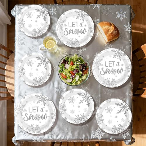 100 Pcs 9" and 7" Christmas Snowflake Party Paper Plates - Grencian