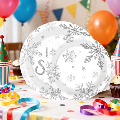 100 Pcs 9" and 7" Christmas Snowflake Party Paper Plates - Grencian