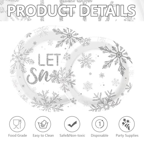 100 Pcs 9" and 7" Christmas Snowflake Party Paper Plates - Grencian