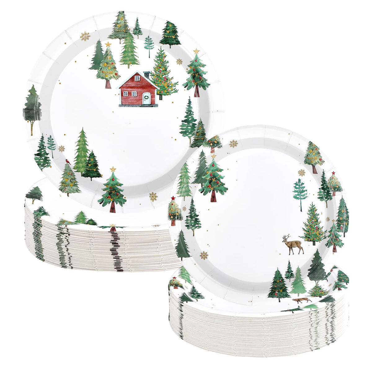 100 Pcs 9" and 7" Christmas Tree Party Paper Plates - Grencian