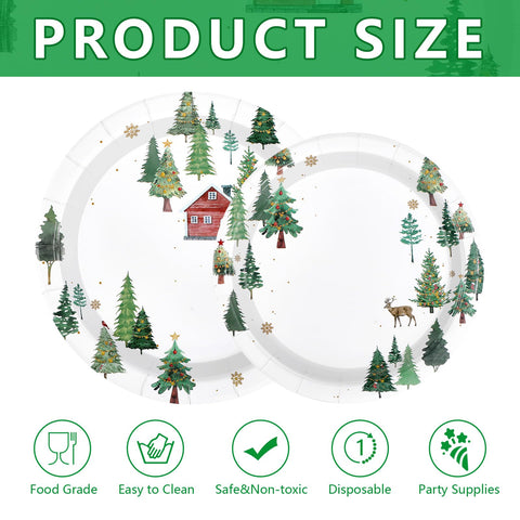 100 Pcs 9" and 7" Christmas Tree Party Paper Plates - Grencian
